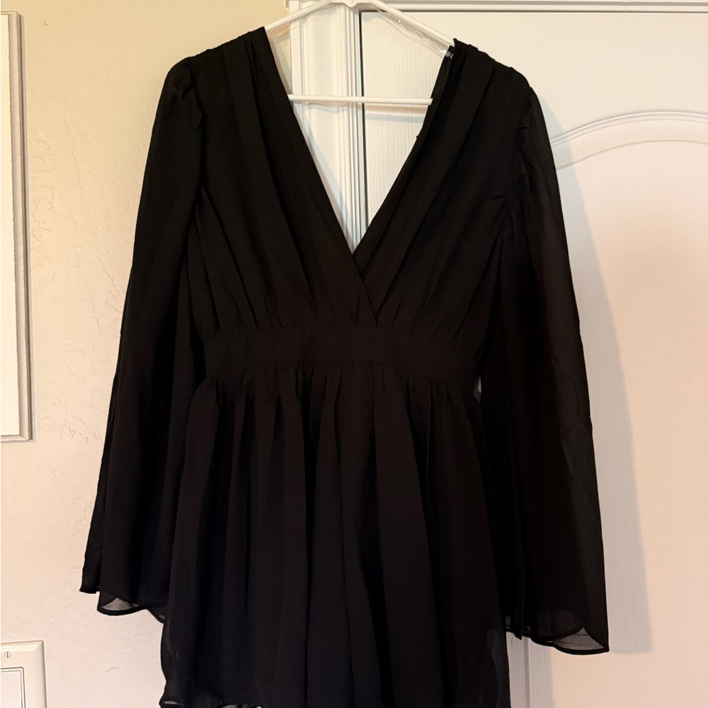HYFVE Black Long Sleeve V-Neck Romper
